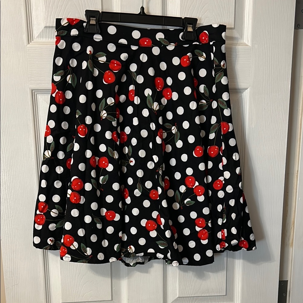 Cherry Print Black and White Polka Dot Skirt